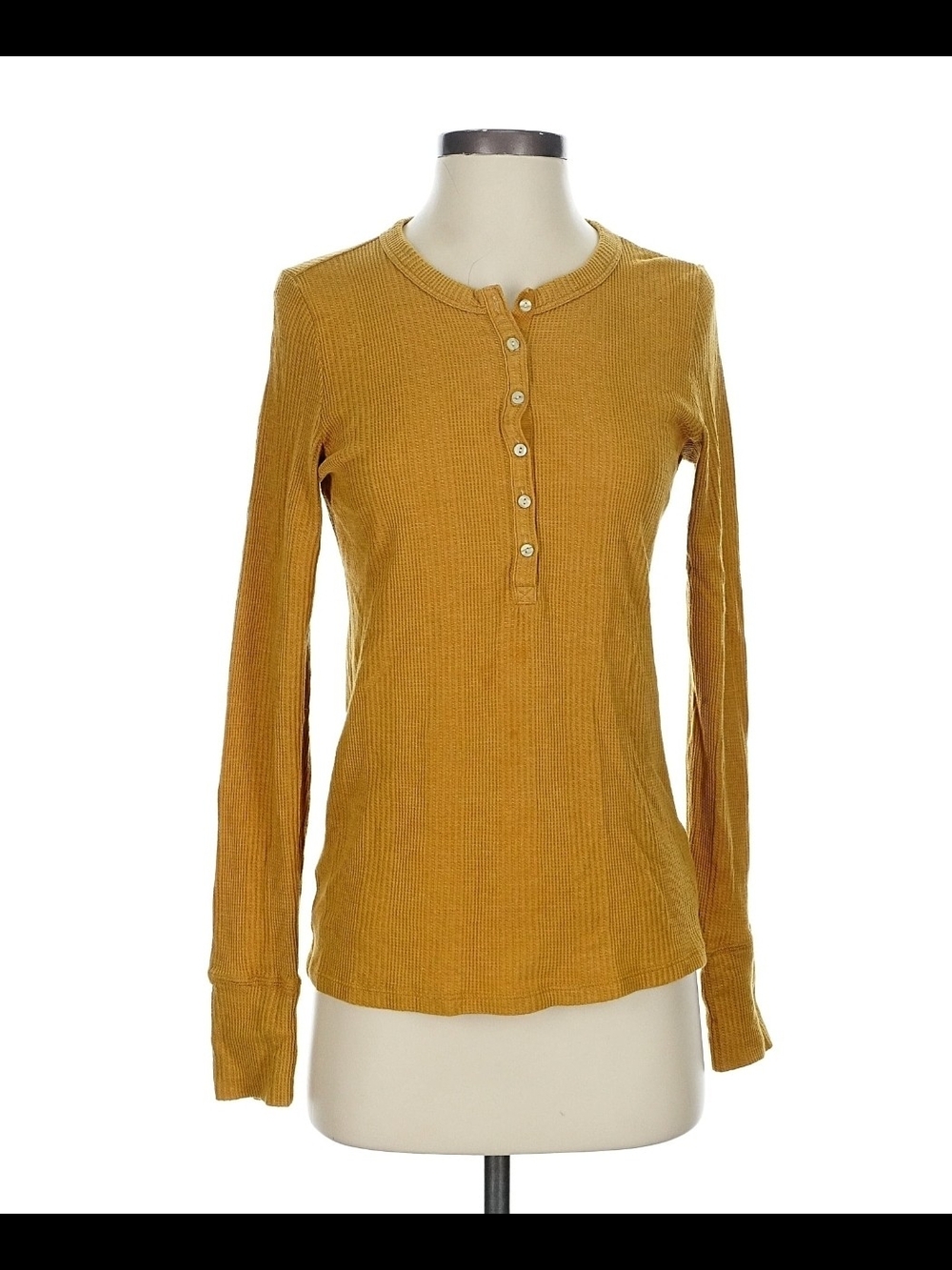 aerie Mustard Ribbed Henley Long Sleeve Top